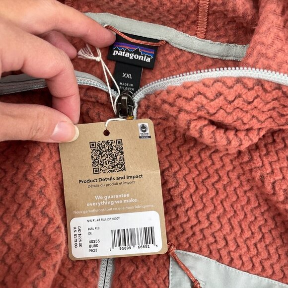 NWT Patagonia RI AIr Full-Zip Hoody Burl Red Technical Fleece Mens 2XL Outdoor - Picture 5 of 9